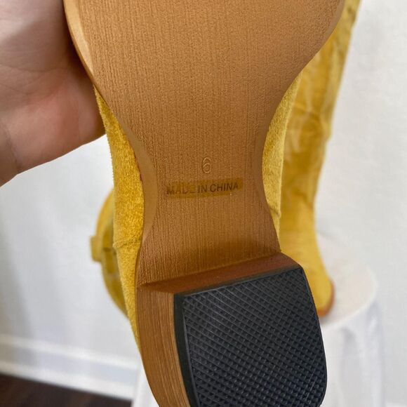 NEW Mustard Yellow Faux Suede Flame Stitched Western Cowgirl Boots US 6 - Picture 7 of 8
